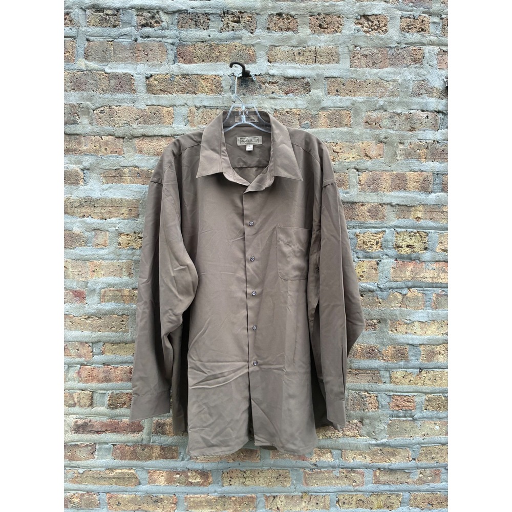 Croft & Barrow Mens XL Brown Microfiber Long Sleeve Button Down Shirt 34/35